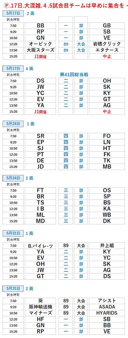 草野球大会・2026.4月試合日程